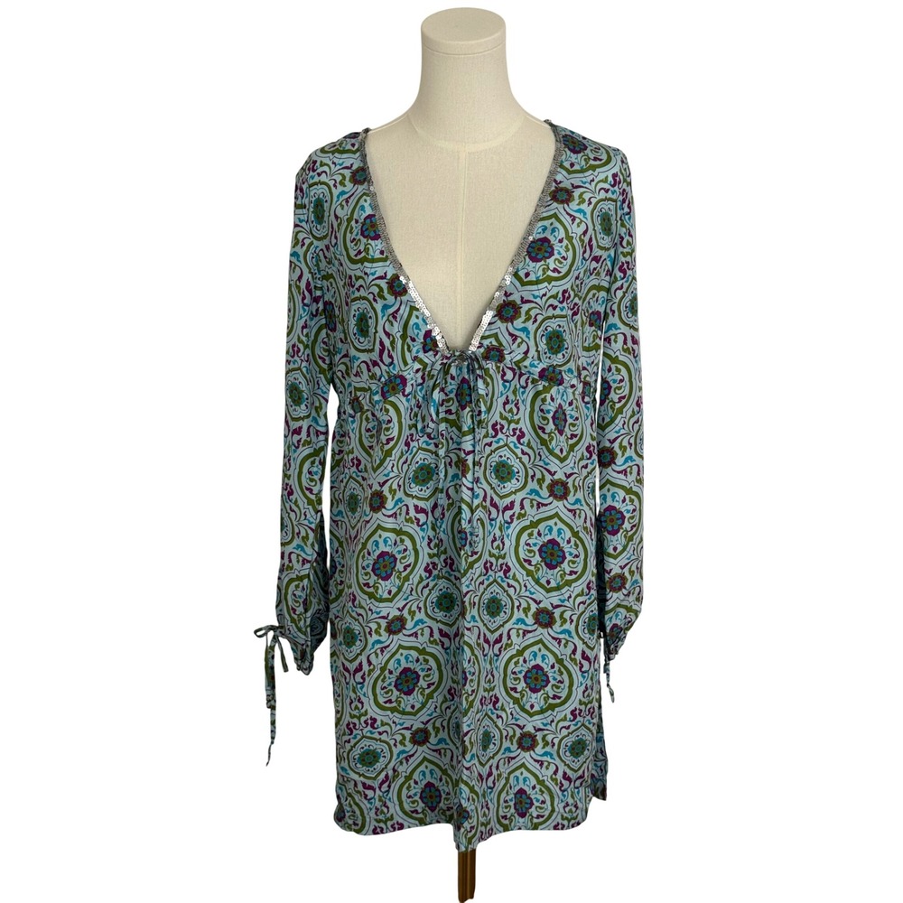 Victoria's Secret Coverup Women XS/S Blue Silk Excellent Vintage Y2K Sequins